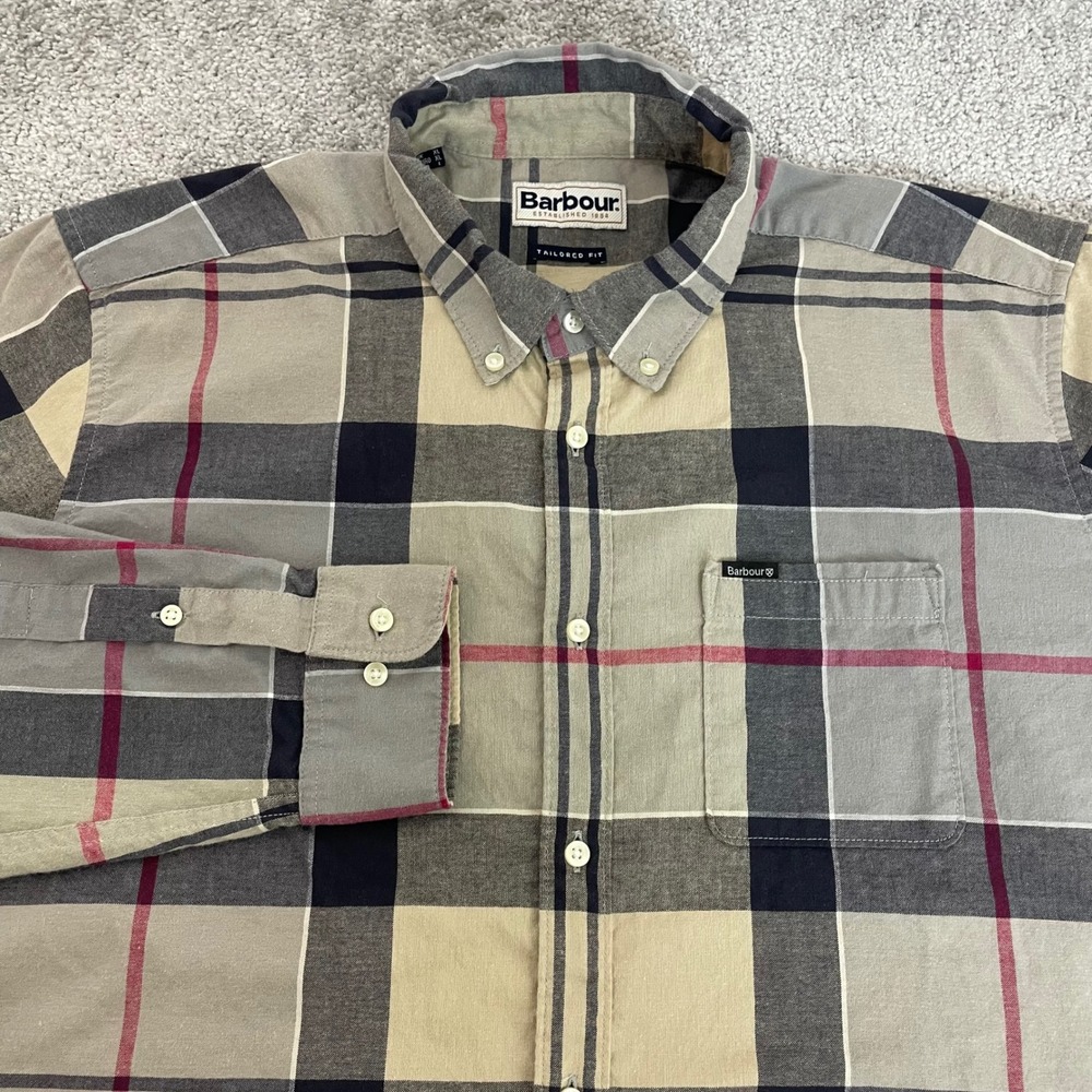Barbour Mens Large Button Down Tailored Fit Tartan Plaid Shirt Old Money British